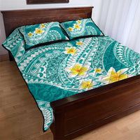Plumeria Polynesian Teal Glitter Pattern Quilt Bed Set