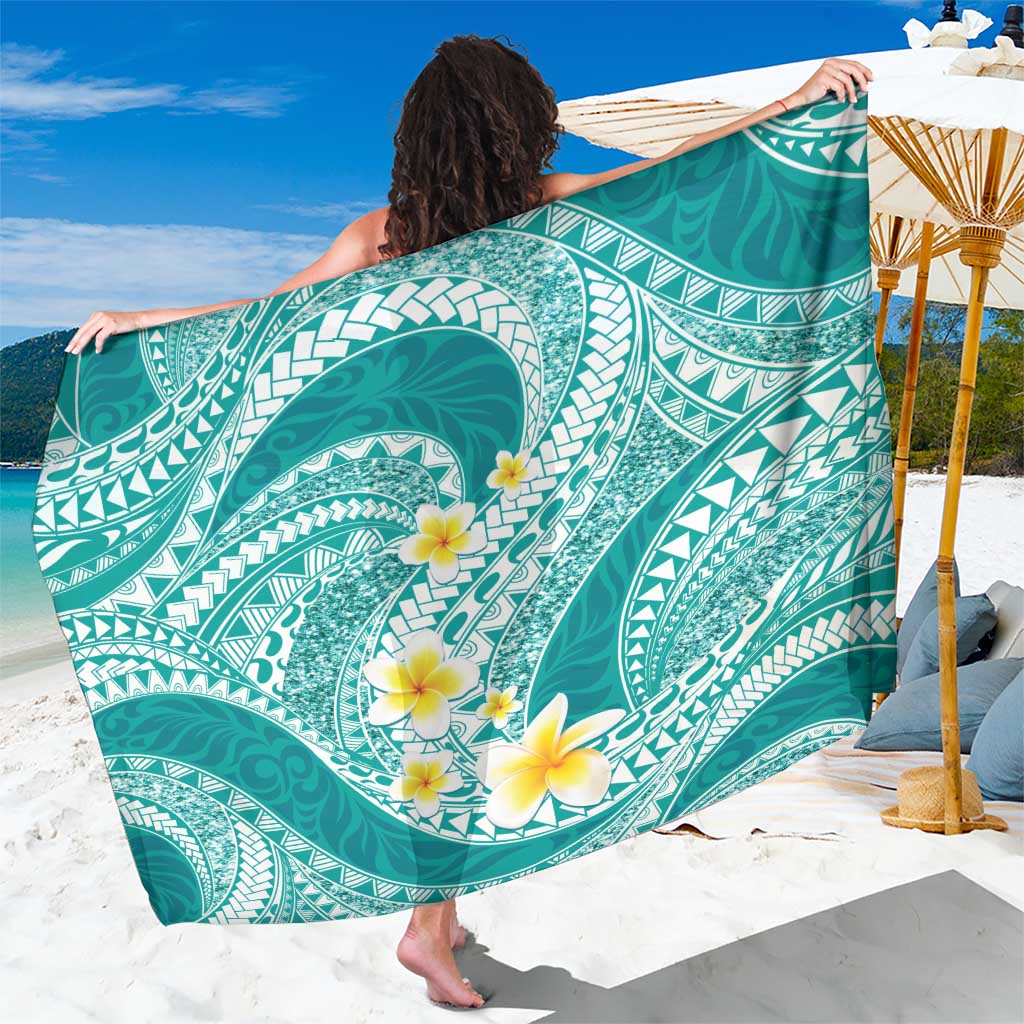 Plumeria Polynesian Teal Glitter Pattern Sarong LT01 One Size 44 x 66 inches Teal - Polynesian Pride