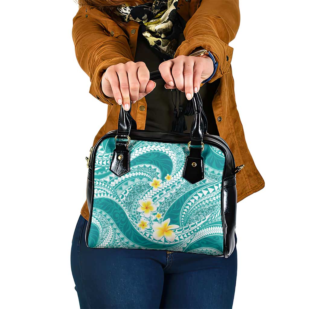 Plumeria Polynesian Teal Glitter Pattern Shoulder Handbag LT01 One Size Teal - Polynesian Pride