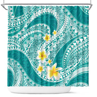 Plumeria Polynesian Teal Glitter Pattern Shower Curtain LT01 Teal - Polynesian Pride