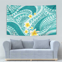Plumeria Polynesian Teal Glitter Pattern Tapestry