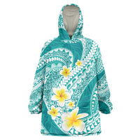 Plumeria Polynesian Teal Glitter Pattern Wearable Blanket Hoodie