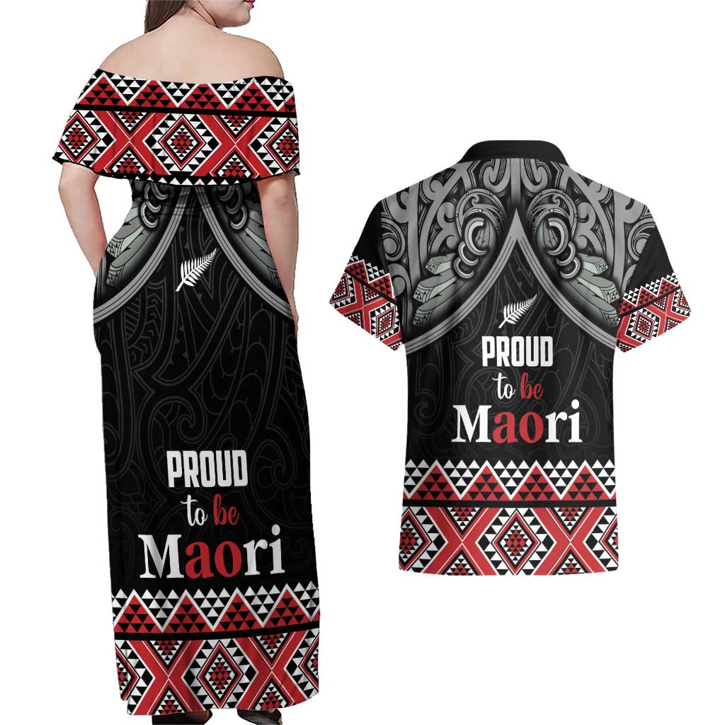 Aotearoa Toitu Te Tiriti Waitangi Couples Matching Off Shoulder Maxi Dress and Hawaiian Shirt Proud To Be Maori