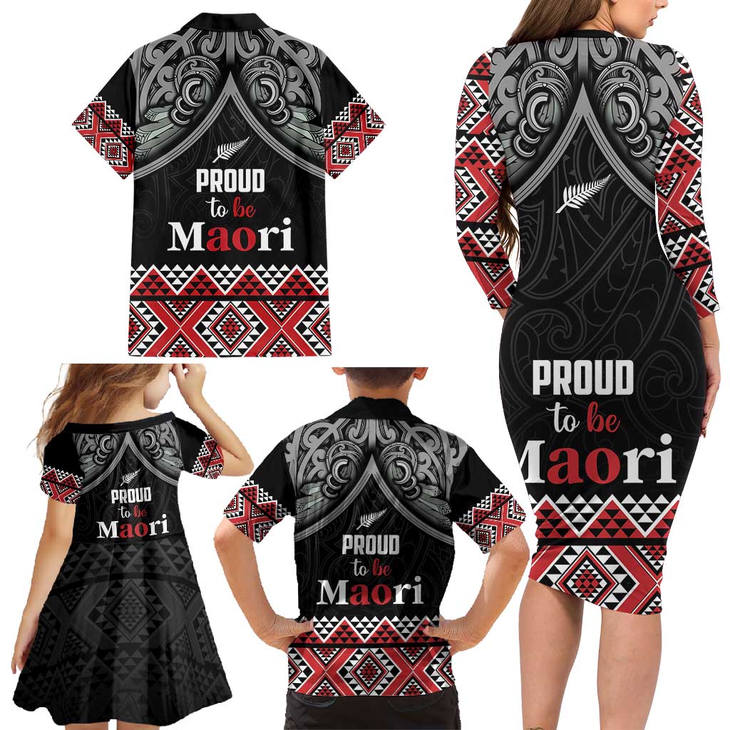 Aotearoa Toitu Te Tiriti Waitangi Family Matching Long Sleeve Bodycon Dress and Hawaiian Shirt Proud To Be Maori