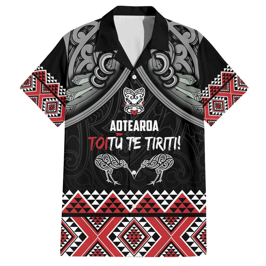 Aotearoa Toitu Te Tiriti Waitangi Family Matching Off Shoulder Short Dress and Hawaiian Shirt Proud To Be Maori LT01 Dad's Shirt - Short Sleeve Black - Polynesian Pride
