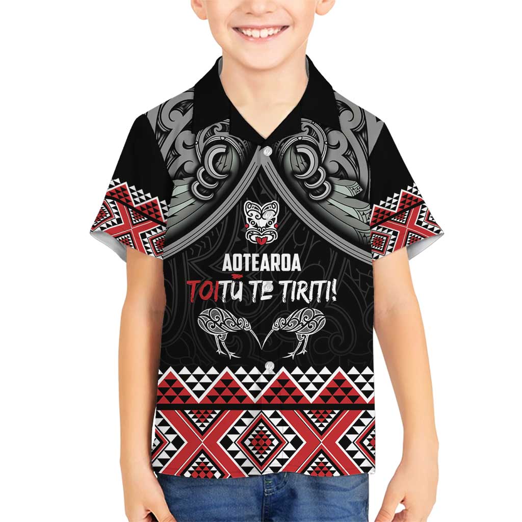 Aotearoa Toitu Te Tiriti Waitangi Family Matching Tank Maxi Dress and Hawaiian Shirt Proud To Be Maori LT01 Son's Shirt Black - Polynesian Pride
