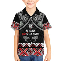 Aotearoa Toitu Te Tiriti Waitangi Family Matching Tank Maxi Dress and Hawaiian Shirt Proud To Be Maori LT01 Son's Shirt Black - Polynesian Pride