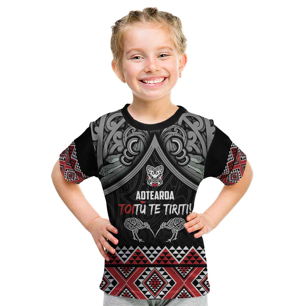 Aotearoa Toitu Te Tiriti Waitangi Kid T Shirt Proud To Be Maori LT01 Black - Polynesian Pride