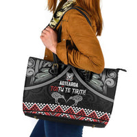 Aotearoa Toitu Te Tiriti Waitangi Leather Tote Bag Proud To Be Maori LT01 Black - Polynesian Pride
