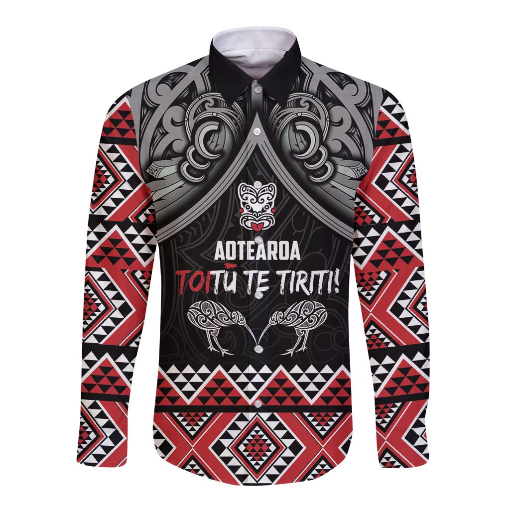 Aotearoa Toitu Te Tiriti Waitangi Long Sleeve Button Shirt Proud To Be Maori