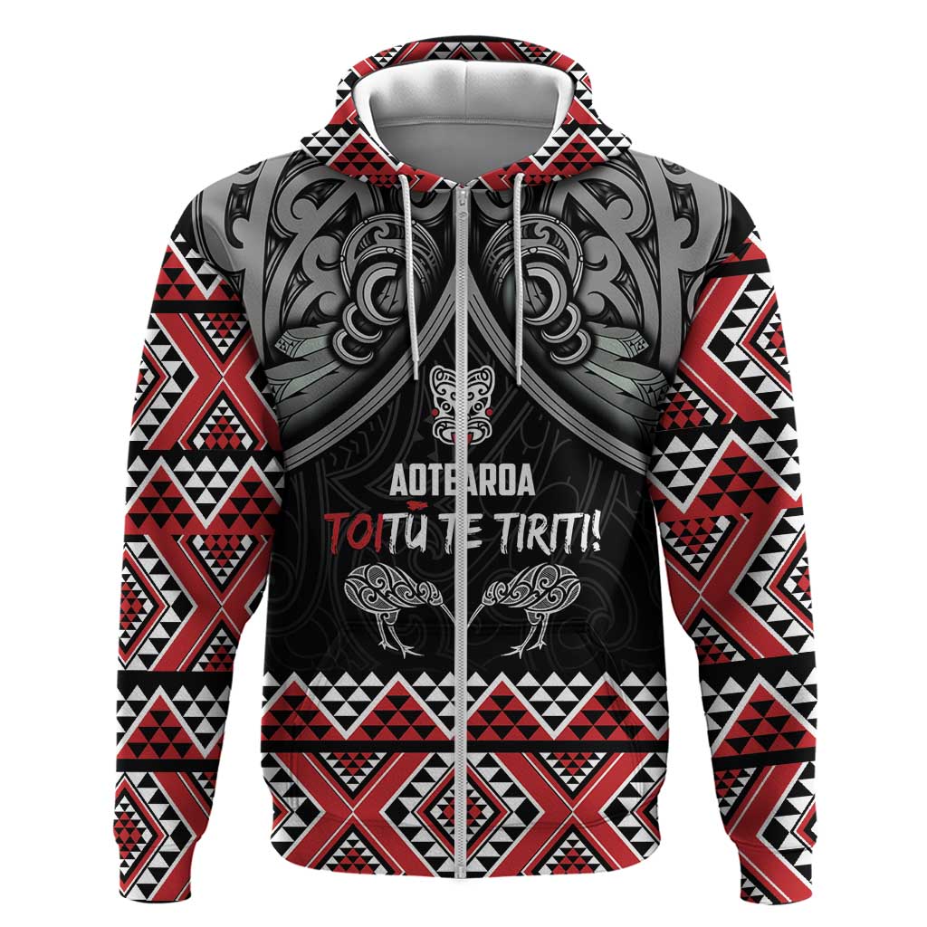 Aotearoa Toitu Te Tiriti Waitangi Zip Hoodie Proud To Be Maori LT01 Zip Hoodie Black - Polynesian Pride