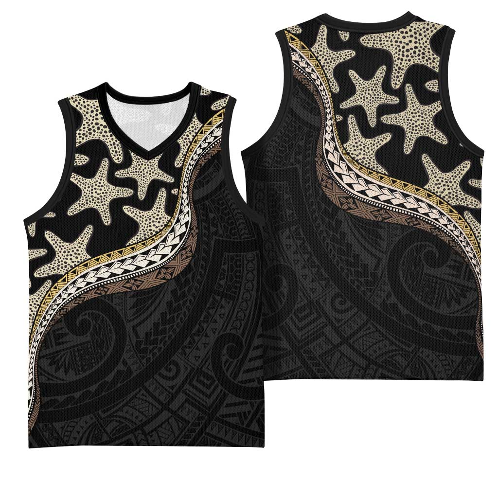 Beige Polynesian Starfish Unique Pattern Basketball Jersey