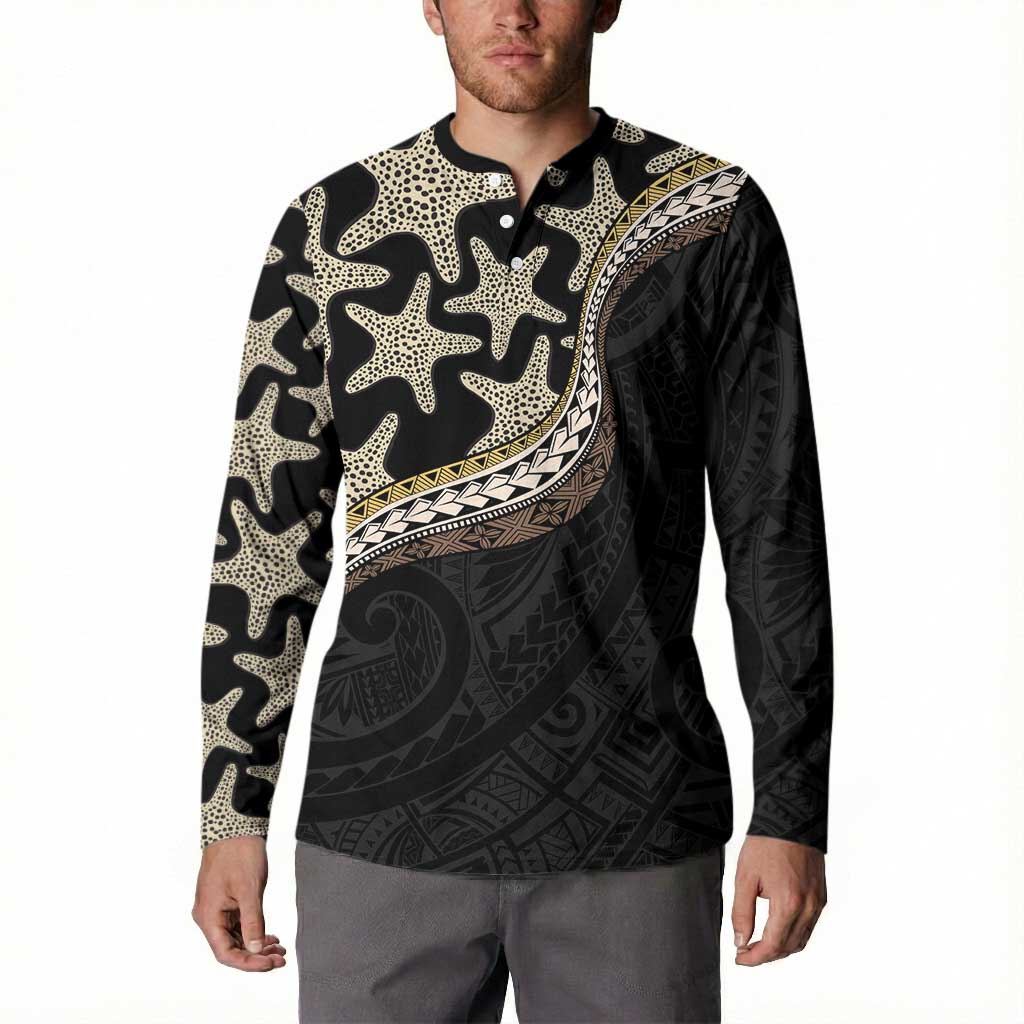 Beige Polynesian Starfish Unique Pattern Button Sweatshirt