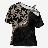 Beige Polynesian Starfish Unique Pattern Cross Shoulder Shirt LT01 Female Beige - Polynesian Pride