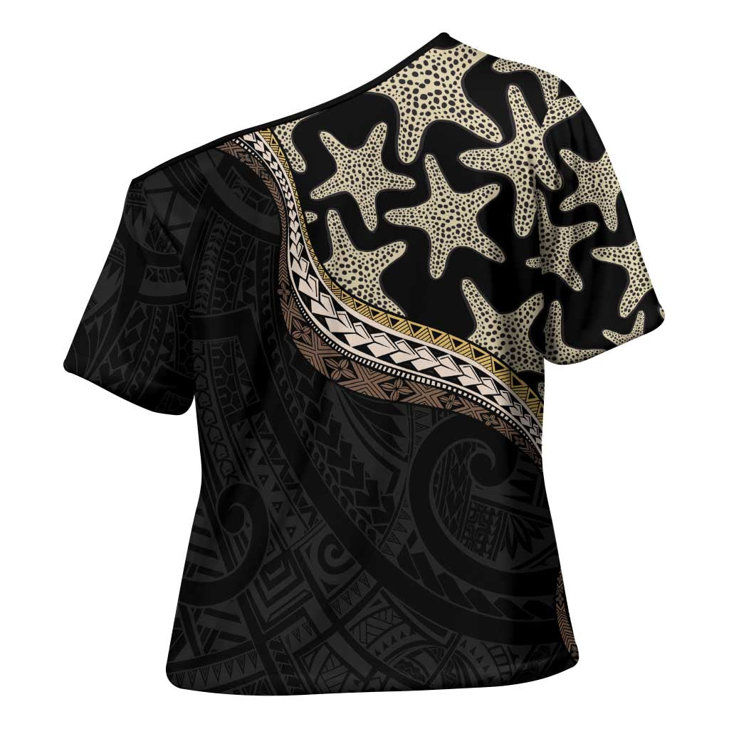 Beige Polynesian Starfish Unique Pattern Cross Shoulder Shirt LT01 - Polynesian Pride