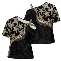 Beige Polynesian Starfish Unique Pattern Cross Shoulder Shirt LT01 - Polynesian Pride
