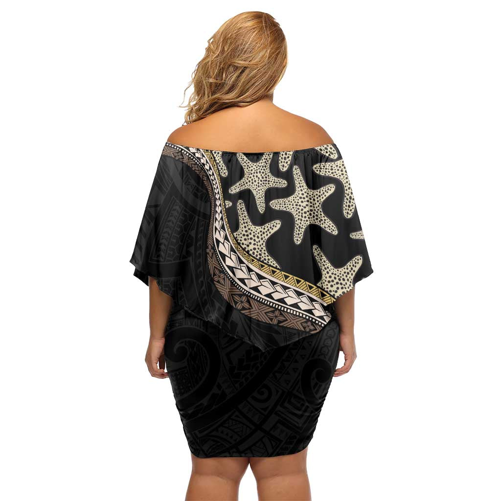 Beige Polynesian Starfish Unique Pattern Family Matching Off Shoulder Short Dress and Hawaiian Shirt LT01 - Polynesian Pride