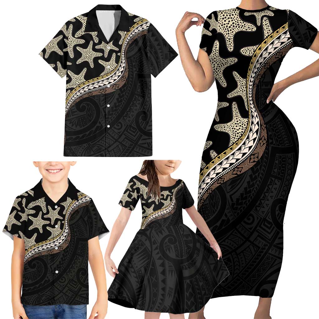 Beige Polynesian Starfish Unique Pattern Family Matching Short Sleeve Bodycon Dress and Hawaiian Shirt LT01 - Polynesian Pride