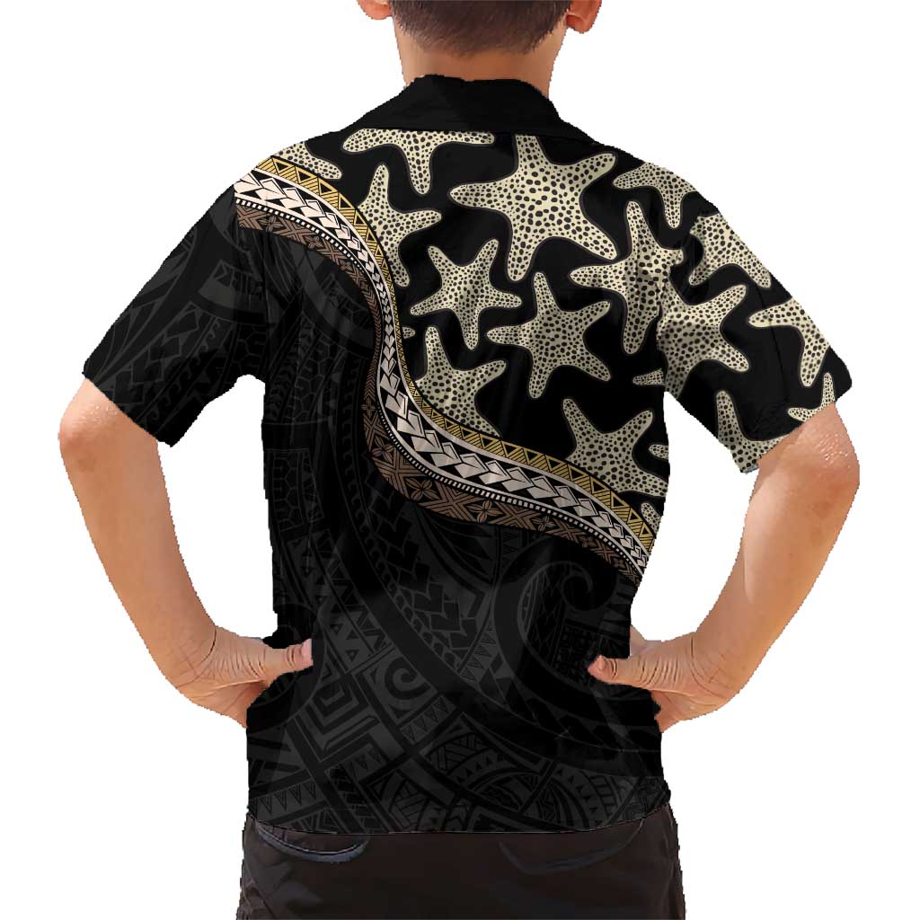 Beige Polynesian Starfish Unique Pattern Family Matching Summer Maxi Dress and Hawaiian Shirt
