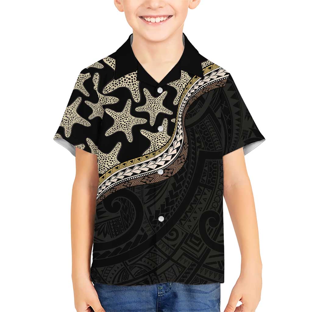 Beige Polynesian Starfish Unique Pattern Family Matching Summer Maxi Dress and Hawaiian Shirt