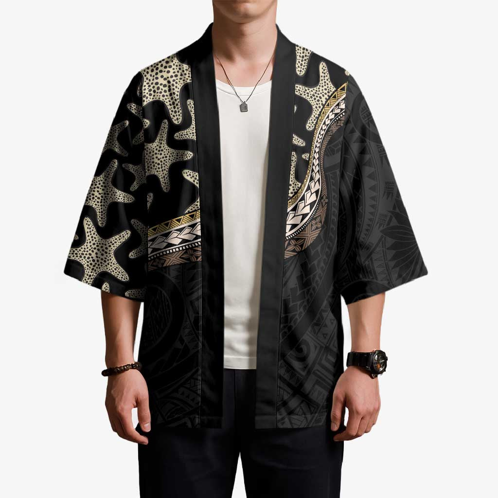 Beige Polynesian Starfish Unique Pattern Kimono