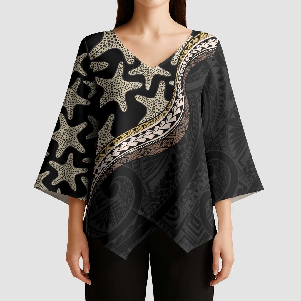 Beige Polynesian Starfish Unique Pattern Kimono Sleeve Blouse