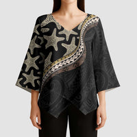 Beige Polynesian Starfish Unique Pattern Kimono Sleeve Blouse