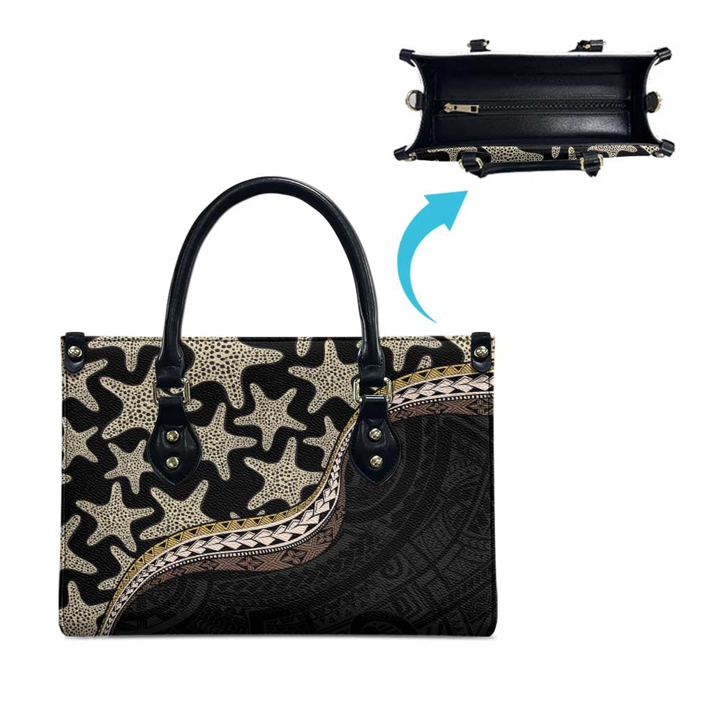 Beige Polynesian Starfish Unique Pattern Leather Bag