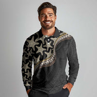 Beige Polynesian Starfish Unique Pattern Long Sleeve Polo Shirt
