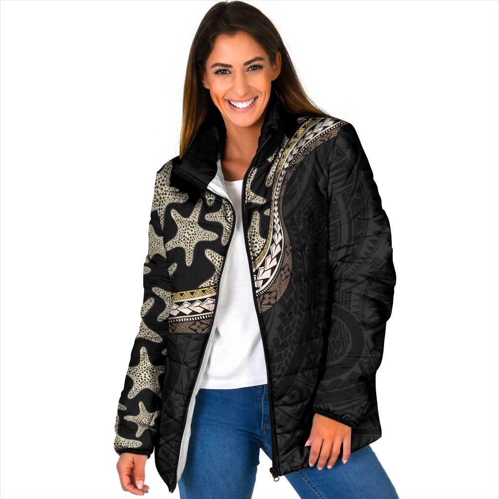 Beige Polynesian Starfish Unique Pattern Padded Jacket