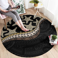 Beige Polynesian Starfish Unique Pattern Round Carpet