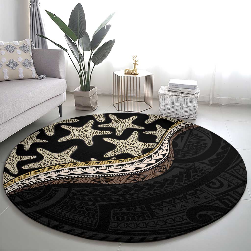 Beige Polynesian Starfish Unique Pattern Round Carpet