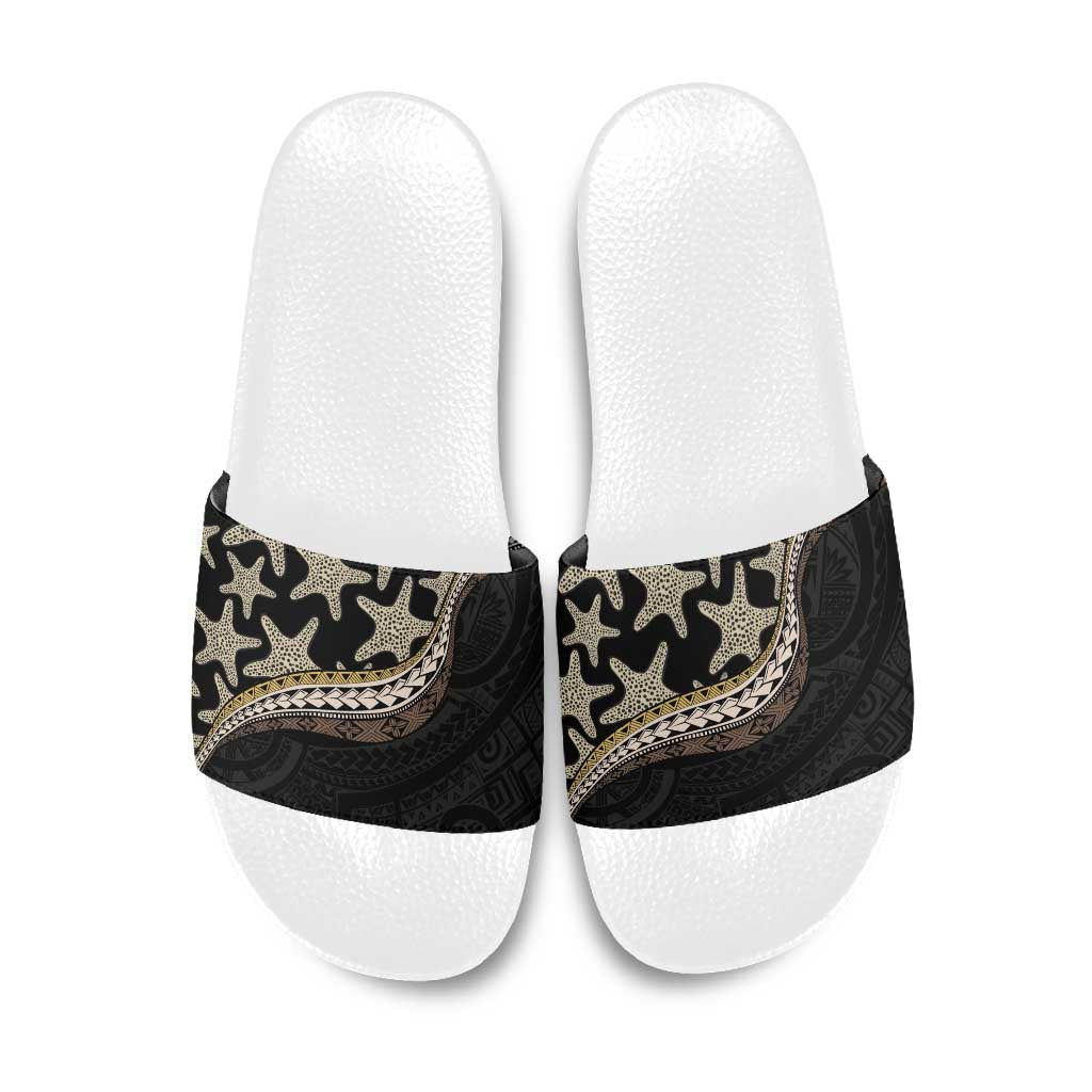 Beige Polynesian Starfish Unique Pattern Slide Sandals