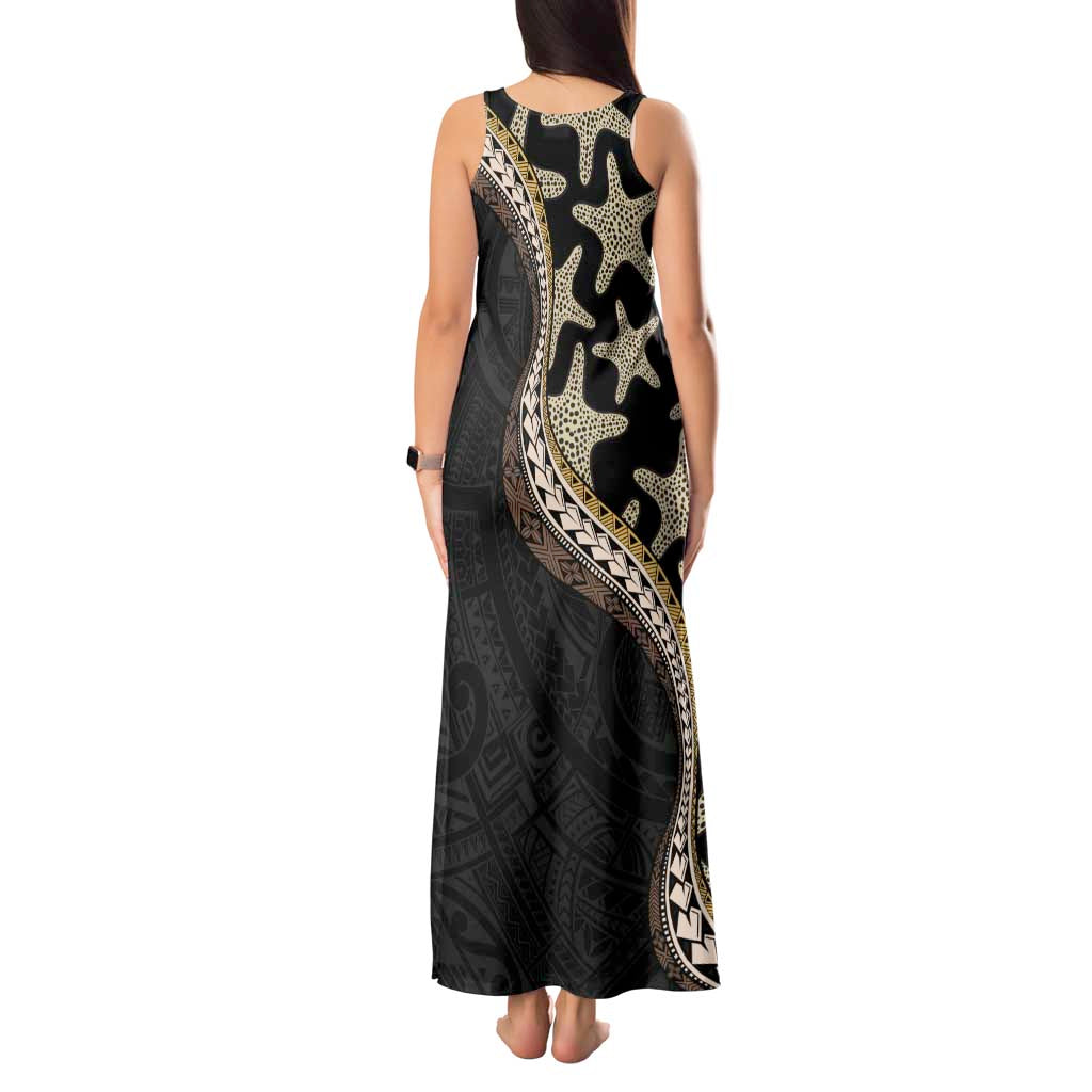 Beige Polynesian Starfish Unique Pattern Tank Maxi Dress