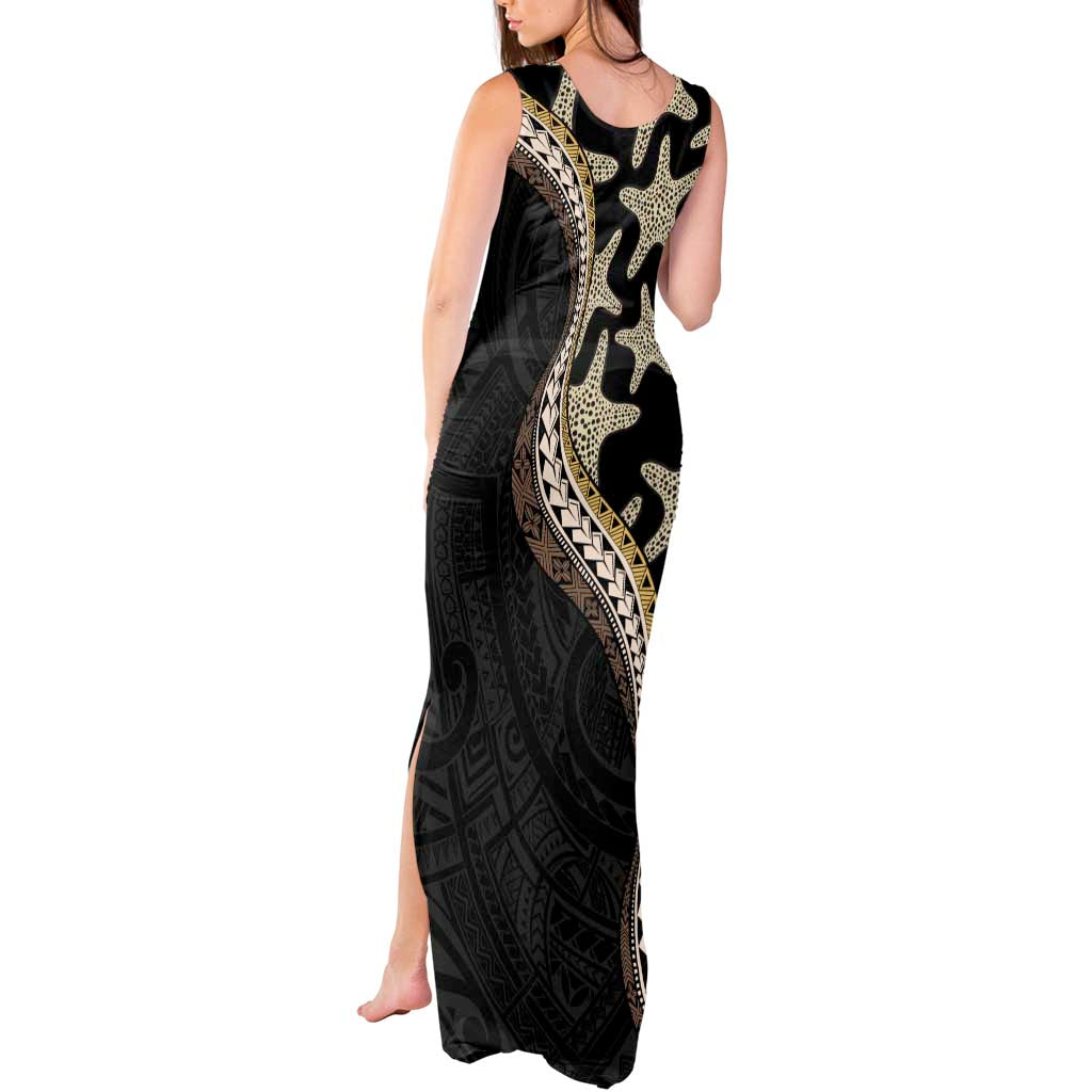 Beige Polynesian Starfish Unique Pattern Tank Maxi Dress