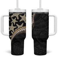 Beige Polynesian Starfish Unique Pattern Tumbler With Handle