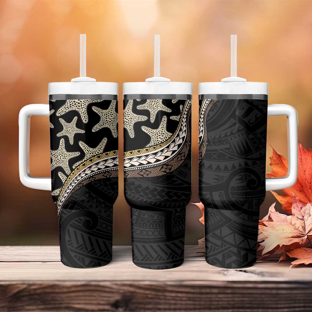 Beige Polynesian Starfish Unique Pattern Tumbler With Handle