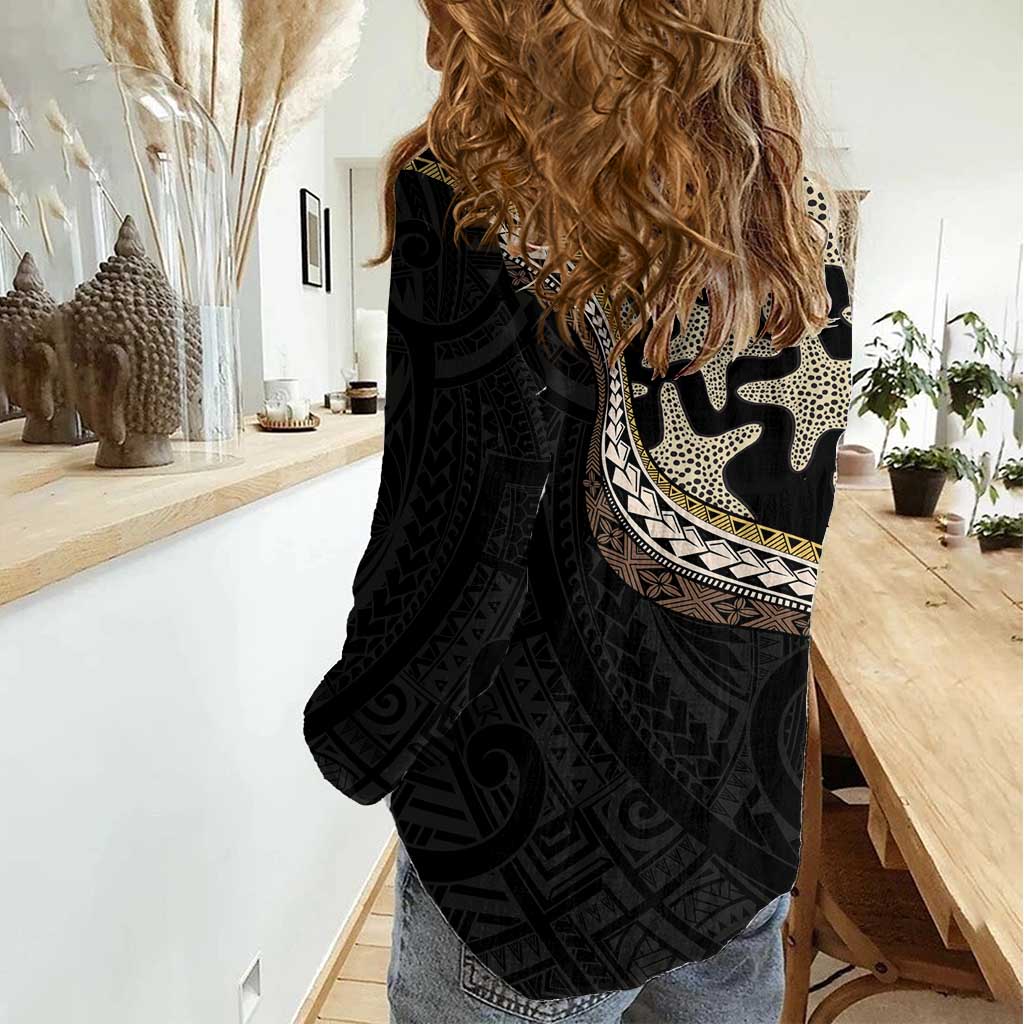 Beige Polynesian Starfish Unique Pattern Women Casual Shirt