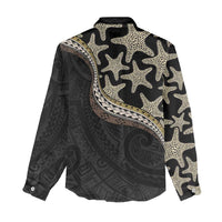 Beige Polynesian Starfish Unique Pattern Women Casual Shirt