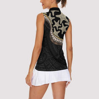 Beige Polynesian Starfish Unique Pattern Women Sleeveless Polo Shirt