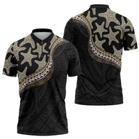 Beige Polynesian Starfish Unique Pattern Zipper Polo Shirt
