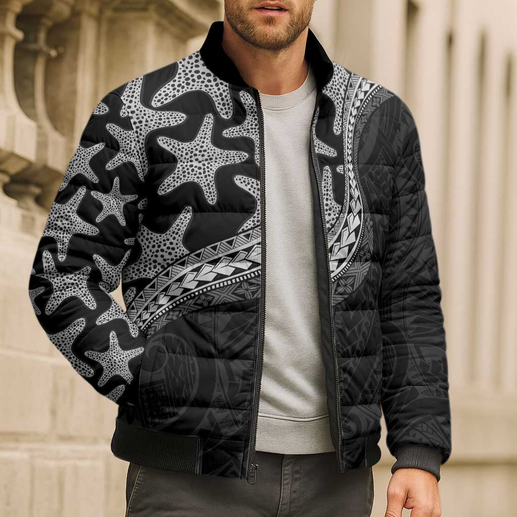 Monotone Polynesian Starfish Unique Pattern Bomber Puffer Jacket