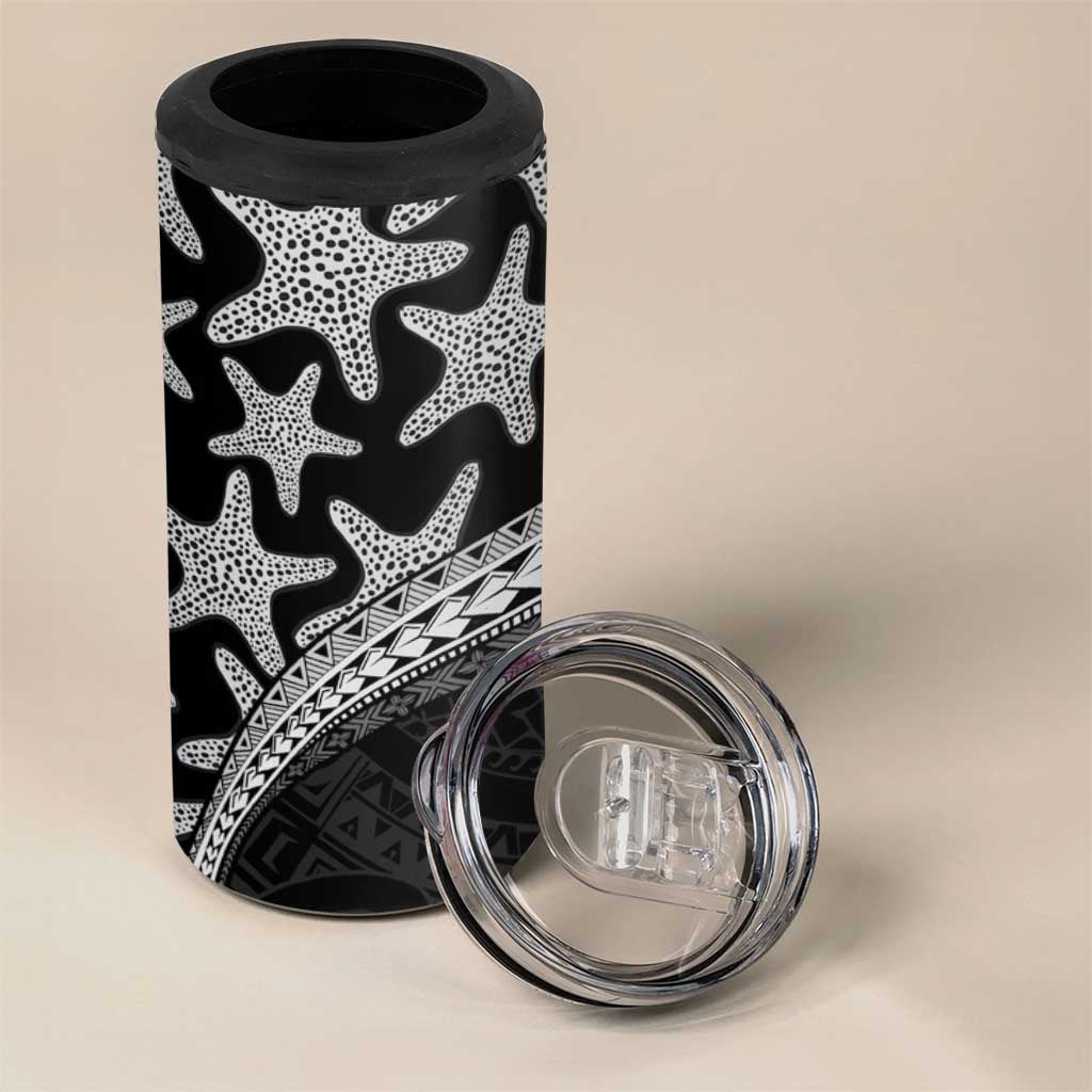 Monotone Polynesian Starfish Unique Pattern 4 in 1 Can Cooler Tumbler