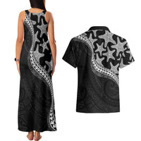 Monotone Polynesian Starfish Unique Pattern Couples Matching Tank Maxi Dress and Hawaiian Shirt