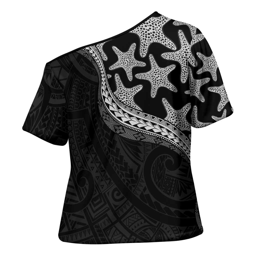 Monotone Polynesian Starfish Unique Pattern Cross Shoulder Shirt