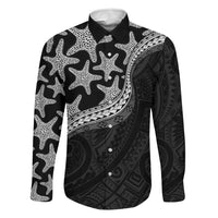 Monotone Polynesian Starfish Unique Pattern Family Matching Long Sleeve Bodycon Dress and Hawaiian Shirt