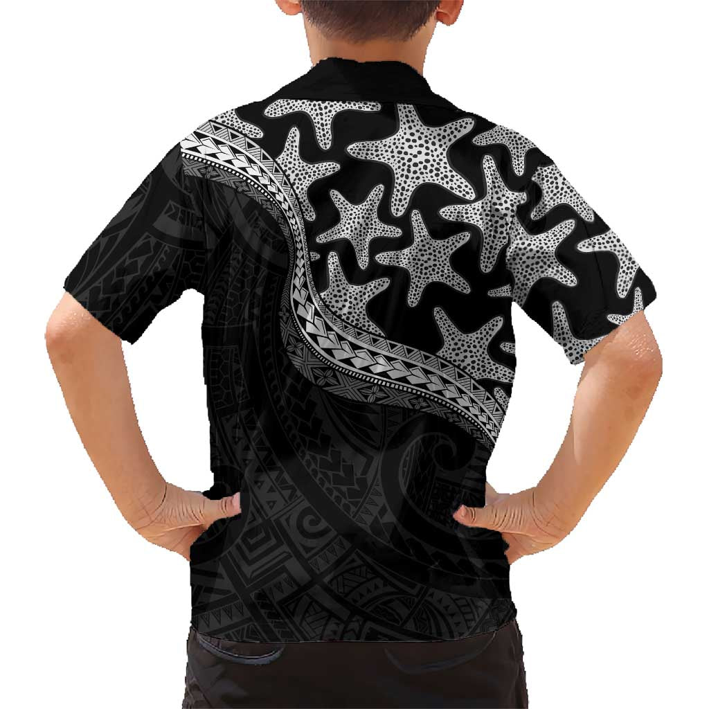 Monotone Polynesian Starfish Unique Pattern Family Matching Off Shoulder Maxi Dress and Hawaiian Shirt