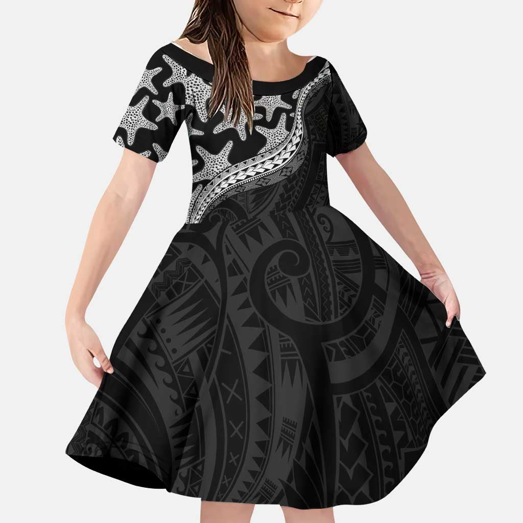 Monotone Polynesian Starfish Unique Pattern Family Matching Summer Maxi Dress and Hawaiian Shirt