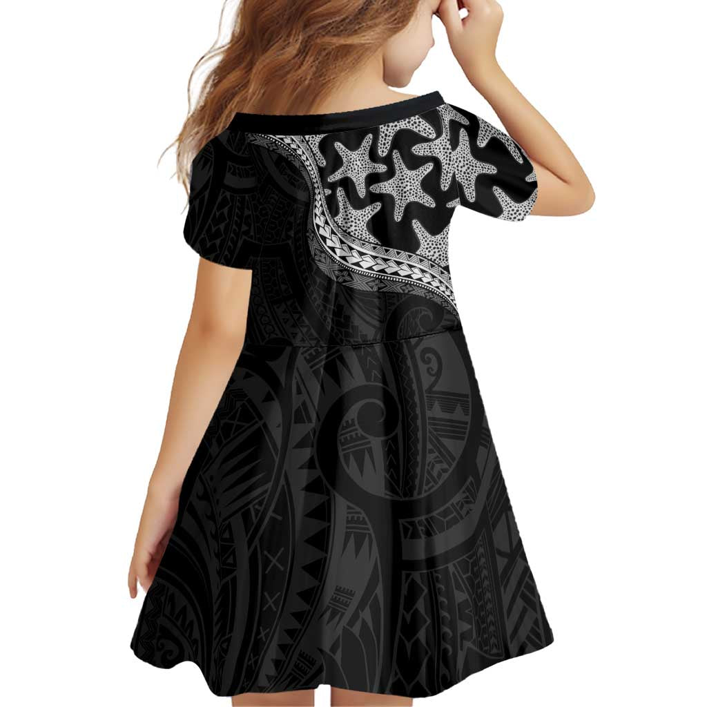 Monotone Polynesian Starfish Unique Pattern Family Matching Summer Maxi Dress and Hawaiian Shirt