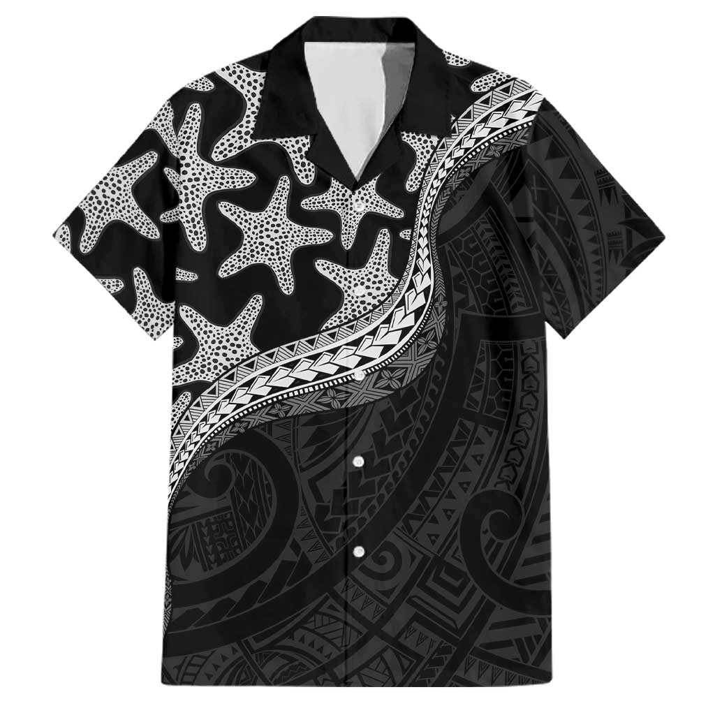 Monotone Polynesian Starfish Unique Pattern Family Matching Summer Maxi Dress and Hawaiian Shirt